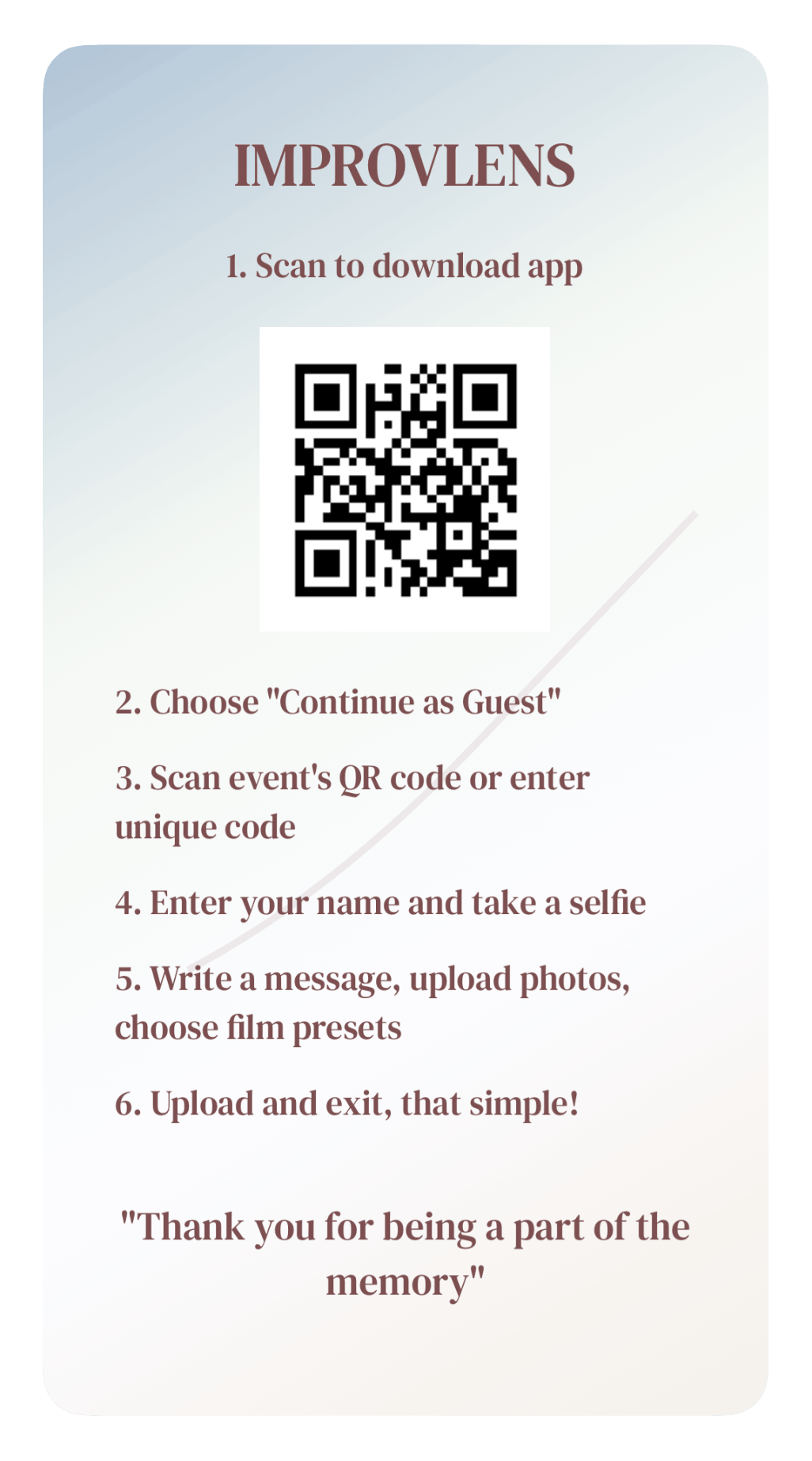 Improvlens guest photo upload screenshot