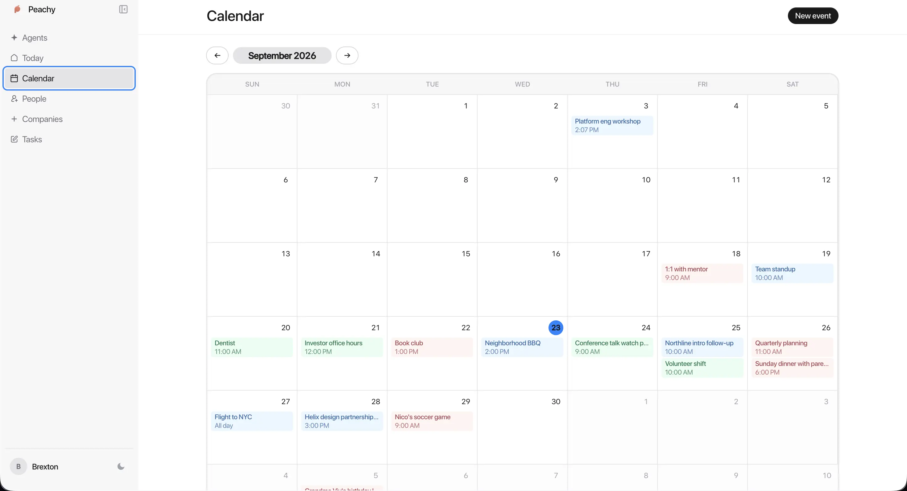 Peachy calendar month view